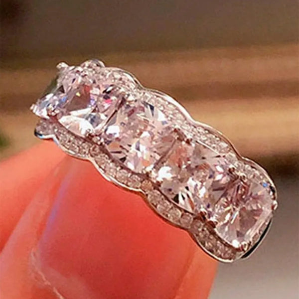 Geometric Claw Setting Ring for Women in Copper with White K Water Plating and Zircon Inlay