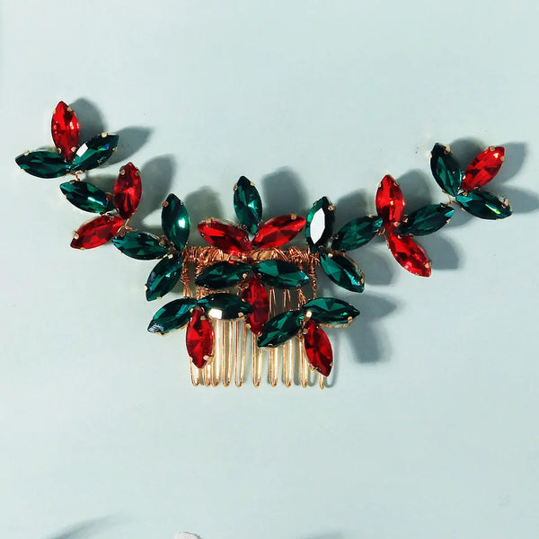 Christmas Theme Diamond Hair Accessories Leaf Pattern Hair Comb Festive Atmosphere Photo Shoot Bridal Updo Women's Headwear