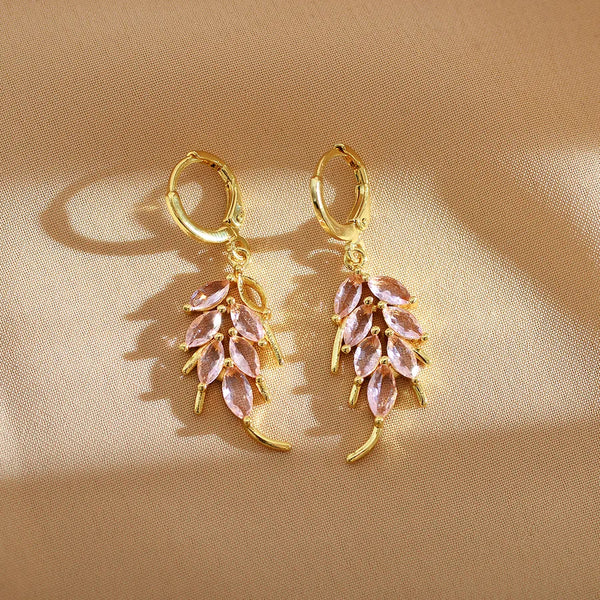 1 Pair Simple Style Leaves Inlay Stainless Steel Zircon Gold Plated Drop Earrings
