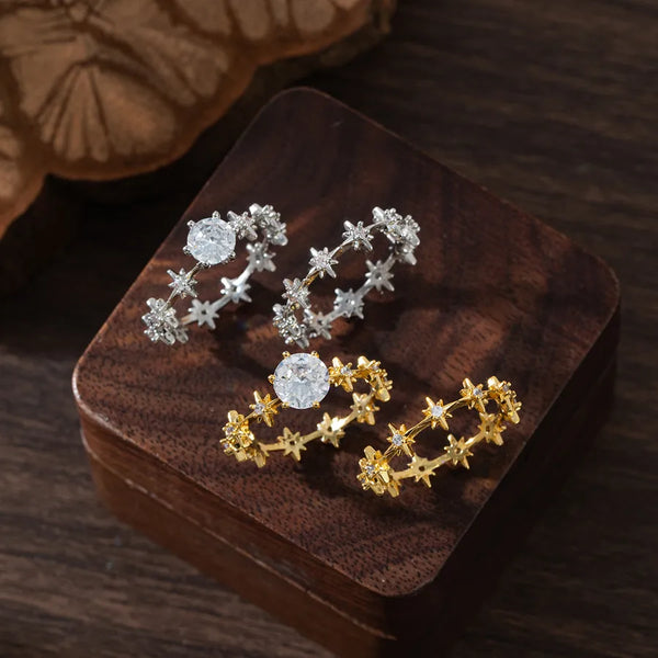 Unisex Star Twist Ring in Copper with 18K Real Gold Water Plating and Zircon Inlay