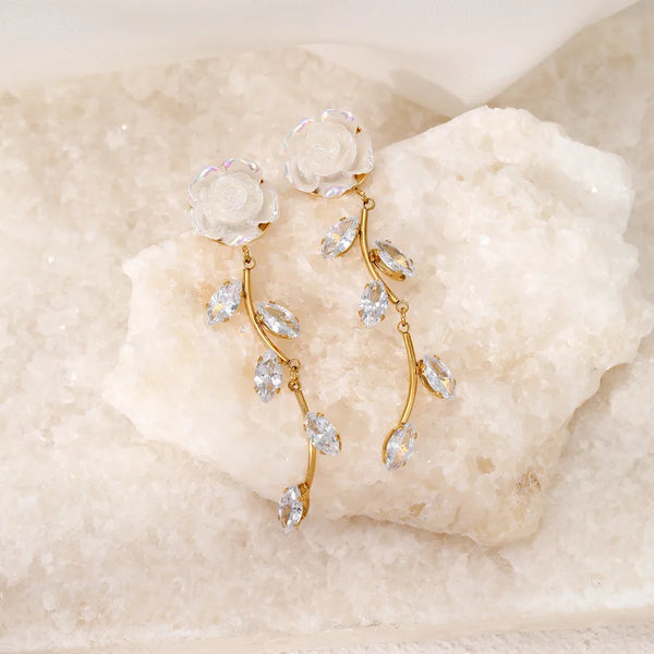 1 Pair Sweet Flower Inlay 304 Stainless Steel Zircon Ear Studs