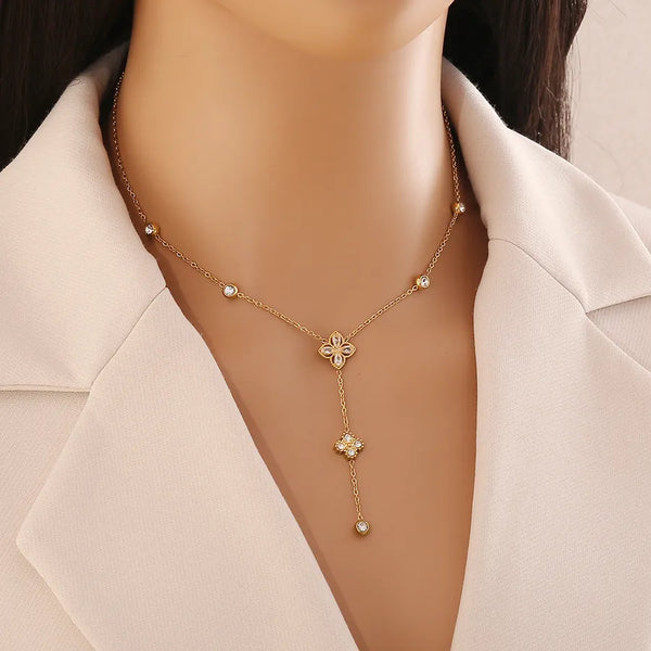 Wholesale Jewelry Commute Flower Butterfly 304 Stainless Steel Turquoise 18K Gold Plated Necklace