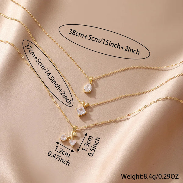 Sweet Style Water Drop Zircon Heart Necklace Three-Piece Set New  Fresh Breeze Clavicle Chain Women's Jewelry Accessories