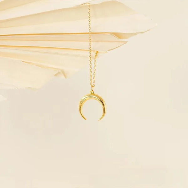 Minimalist S925 Sterling Silver Crescent Moon Necklace Fashionable Personality Design Geometric Pattern Women's Jewelry Accessory