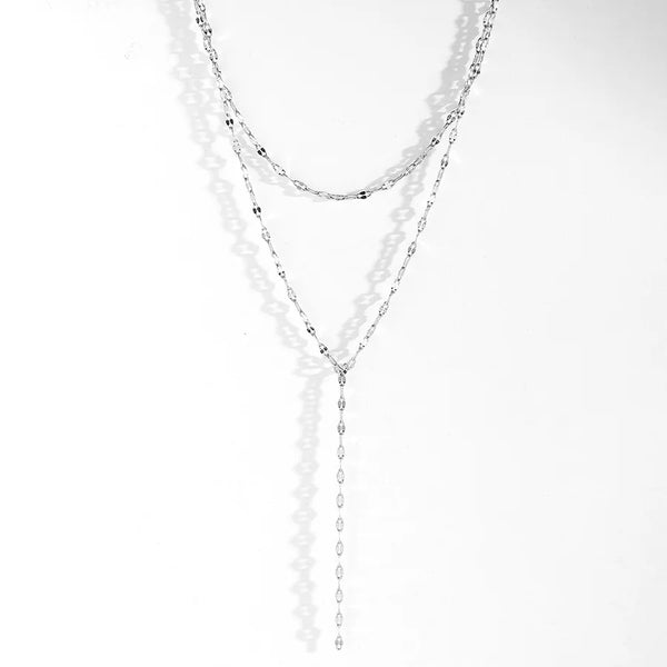 Double Layer Chain Necklace for Unisex, Electroplated 304 Stainless Steel Jewelry