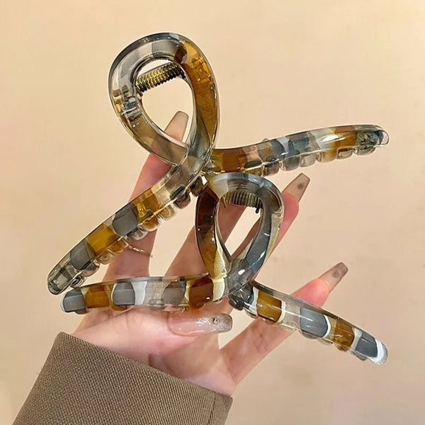 Retro Artistic Color Block Shark Clamp Hair Clip Women Large Size Elegant Feeling Back Of Head Hair Accessories Cross Type