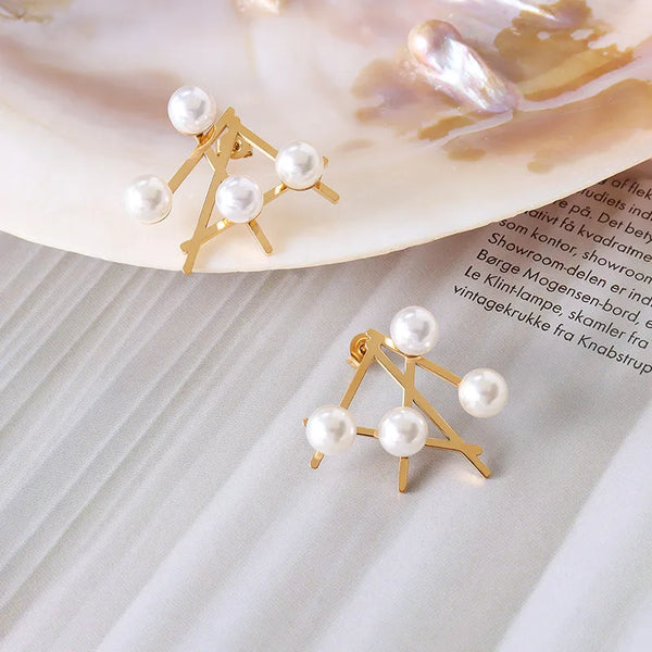 Fashion Geometric Plating 304 Stainless Steel Artificial Pearls 18K Gold Plated Earrings