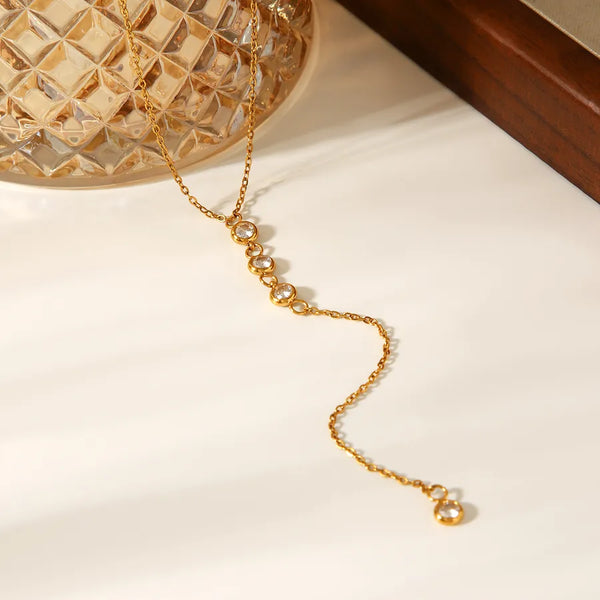 18K Gold Stainless Steel Inlaid Zircon Necklace Niche High-End Long Necklace Ins Titanium Steel Sweater Chain for Women