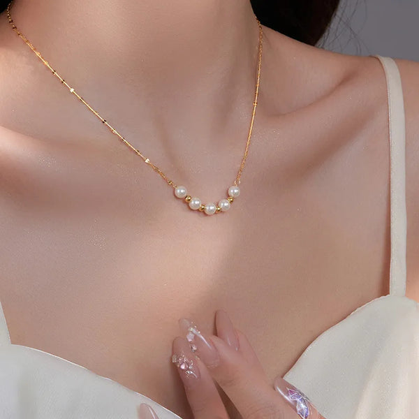 925 Sterling Silver Smile Pearl Bean Necklace Women's French Luxury Versatile Clavicle Chain New Popular Internet Celebrity Neck Chain