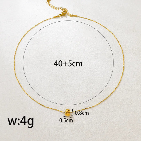 E12 Diamond Pattern Bead Necklace for Women French Style Classic Internet Celebrity Stainless Steel Clavicle Chain 18k Gold Plated