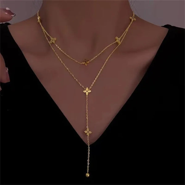 Wholesale Jewelry Elegant Simple Style Cross 304 Stainless Steel 18K Gold Plated PVD Coated cable chain Double Layer Necklaces