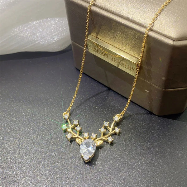 Wholesale Jewelry Casual Simple Style Elk Titanium Steel Zircon Plating Inlay Necklace