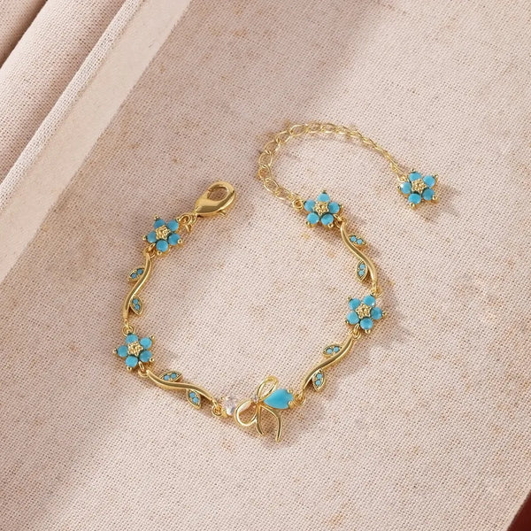 Petal Electroplated Copper Bracelet for Women with 18K Real Gold Water Plating and Zircon Inlay, Handmade Chain