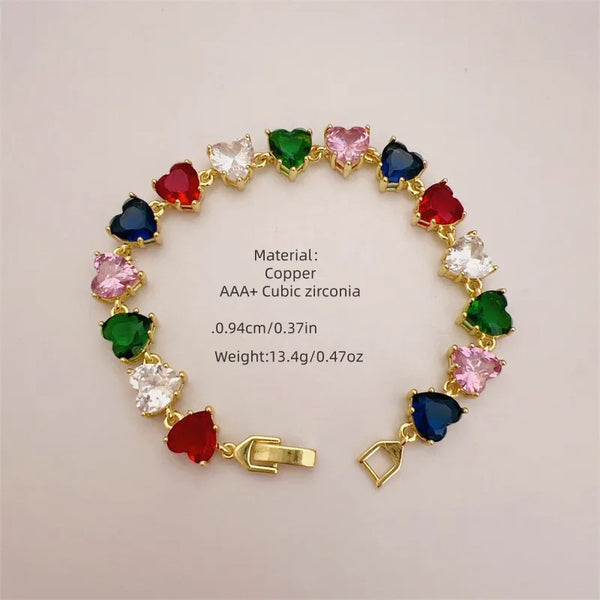 Heart Shape Copper Bracelet For Women, 18K Gold Plated with 0.03µm Thickness, Inlay Zircon Design
