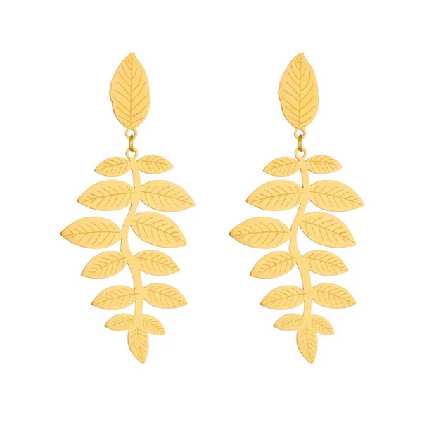1 Pair Retro Leaves Plating 304 Stainless Steel 18K Gold Plated Drop Earrings