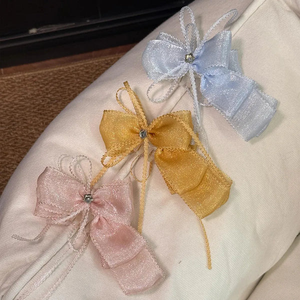 Sweet Bow Tie Hairpin in Yellow Organza, Perfect Hair Accessory for Spring