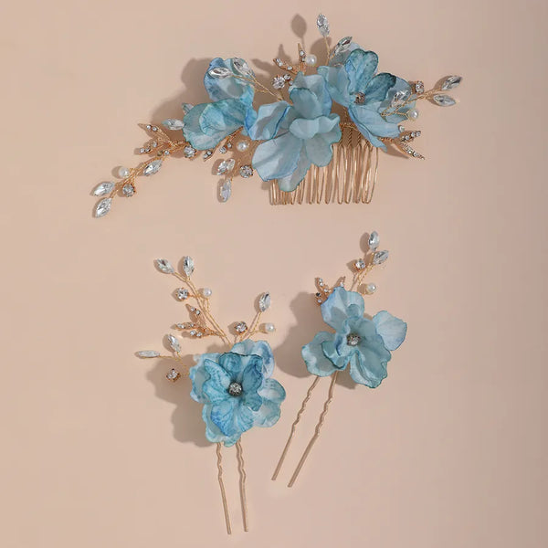 Bohemian Bride Hair Accessories Pearl Alloy Hair Comb Floral Fabric Design Wedding Accessories Simple Retro Rose Gold
