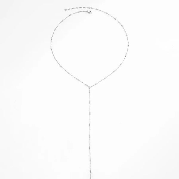 Stainless Steel Y-shaped Long Necklace for Women Simple Small Design Collarbone Chain Geometric Alloy Inlay