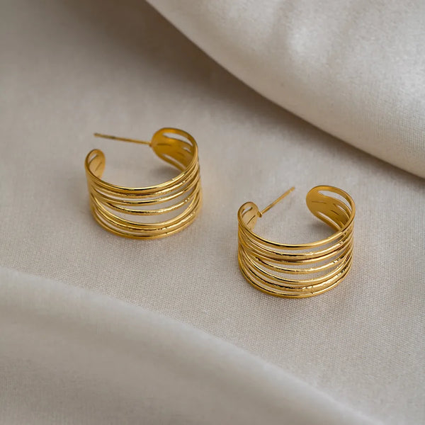 C Shape Earrings for Women Made of 304 Stainless Steel with 18K Gold Plating and PVD Coated Finish, 0.03-0.05µm Thick