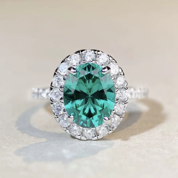 Oval Claw Setting Ring for Women in 925 Sterling Silver with Platinum Plated Electroplated Finish and Zircon Inlay