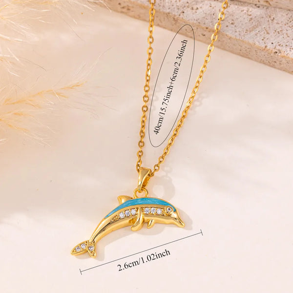Wholesale Jewelry Classic Style Dolphin 316 Stainless Steel  Copper Pendant Necklace cable chain