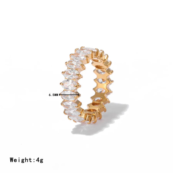 Luxurious Commute Shiny Geometric 304 Stainless Steel Hollow Out Inlay Zircon Rings 1 Piece