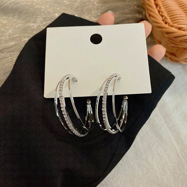 1 pair ig style elegant c shape plating inlay alloy artificial rhinestones 18k gold plated ear studs