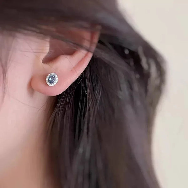 Geometric Stud Earrings for Women in 925 Sterling Silver Featuring 18K Real Gold Plated Electroplated Finish with Zircon Inlay