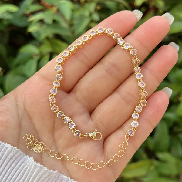 Wholesale Jewelry Classic Style Round Copper Zircon 18K Gold Plated Inlay Bracelets