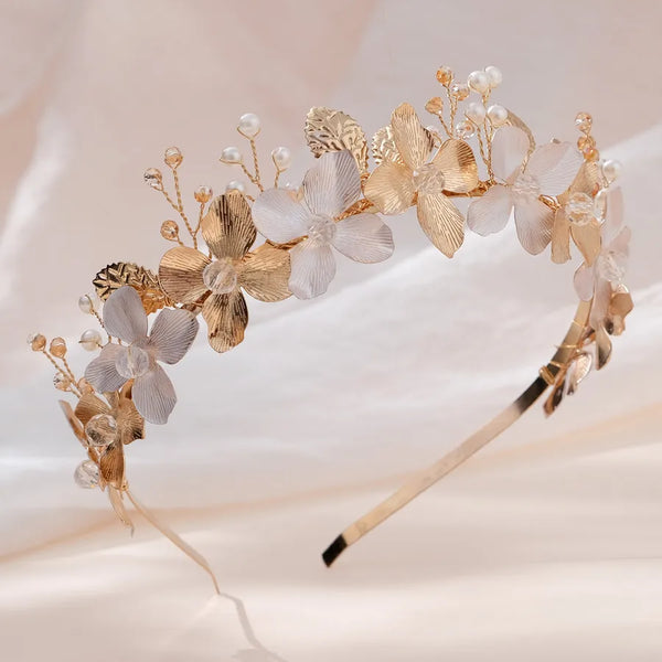 Handmade Wedding Headband Alloy Flower Leaf Hairband Sweet Style Pearl Headwear For Bridal Party Birthday Forest System