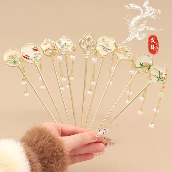 Chinoiserie Style Alloy Hair Sticks with Multicolor Flowers for Elegant Hair Accessories