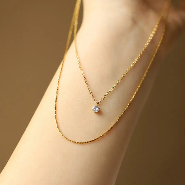 Wholesale Jewelry Simple Style Solid Color Sparkly 304 Stainless Steel Artificial Rhinestones 18K Gold Plated Inlay Double Layer Necklaces