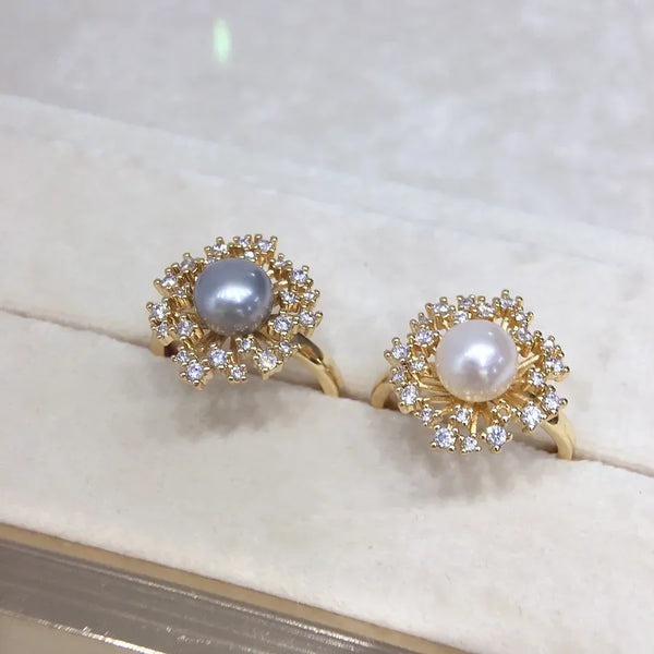 Zhuji Natural Freshwater Pearl Ring Premium Sense Delicate 18K Gold Zircon Fireworks Pearl Ring Wholesale