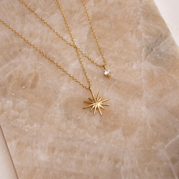 201 Stainless Steel 304 Stainless Steel Glass Gold Plated Casual Sweet Shiny Plating Inlay Star Zircon Layered Necklaces