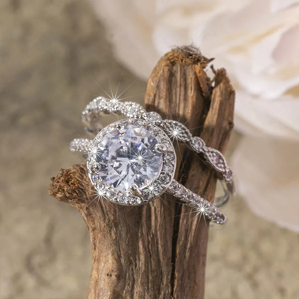Elegant Egg-shaped Zircon Ring Set Fashionable Engagement Jewelry For Women Geometric Pattern Copper Couple Rings