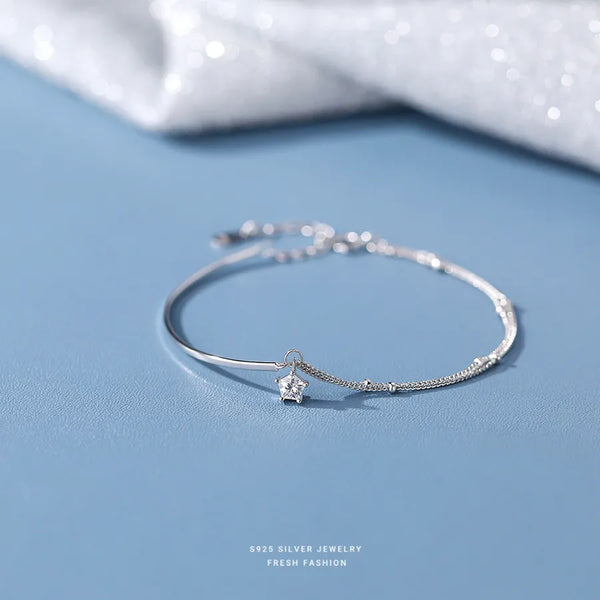 925 Sterling Silver Star Bracelet Women's Luxury Double Layer Beaded Simple Design Fashion Jewelry Hand Accessory