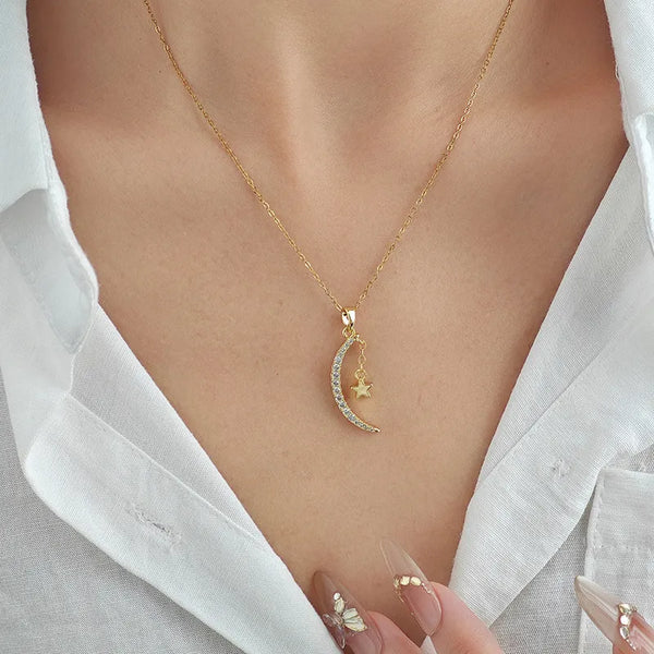 Fashionable Minimalist Star Moon Pendant Necklace Women's Versatile Luxury High-Quality Clavicle Chain Jewelry