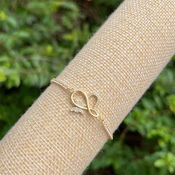 Copper 18K Gold Plated IG Style Sweet Inlay Butterfly Bow Knot Zircon Bracelets