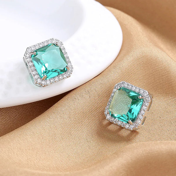 1 pair simple style square copper inlay gem earrings