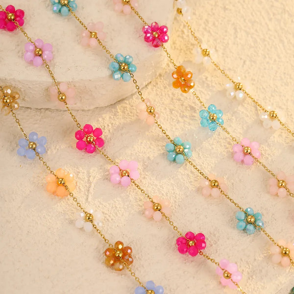 Wholesale Jewelry Bohemian Flower 304 Stainless Steel Necklace cable chain