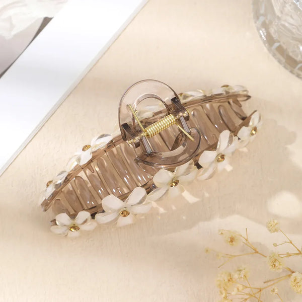 Vacation Style Flowers Hair Claw Hairpin in Pink Featuring Acrylic Inlay