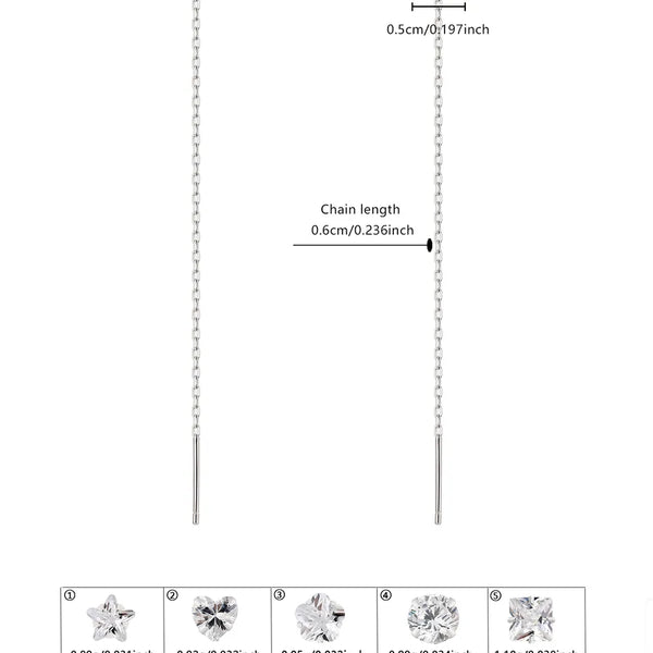 Full Body S925 Sterling Silver Heart Flower Single Diamond Round Earrings Ear Thread Geometric Star Long Tassel Zircon Ear Thread Ear Studs