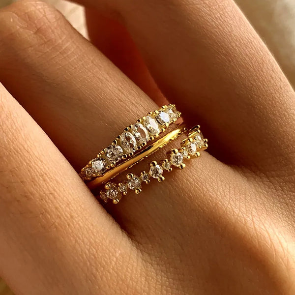 Elegant Fashion S925 Sterling Silver Set With Zirconia Stones Ring And Plain Band Three-Piece Set Women's Ring Original Design