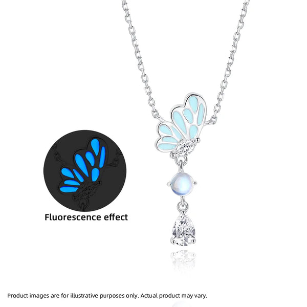 925 Sterling Silver Water Droplets Butterfly Moonstone Zircon 925 sterling silver cable chain Pendant Necklace