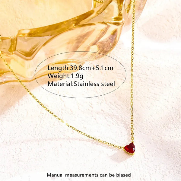 Fashionable INS Style Cute Colorful Heart-Shaped 304 Stainless Steel Glass Necklace Suitable for Women to Wear with Daily Outfits