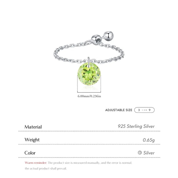 1 Piece 925 Sterling Silver Round Zircon Rhodium Plated Charm Rings