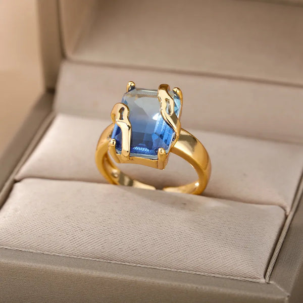 Blue Large Zircon Ring Wide Version Index Finger Ring Vintage