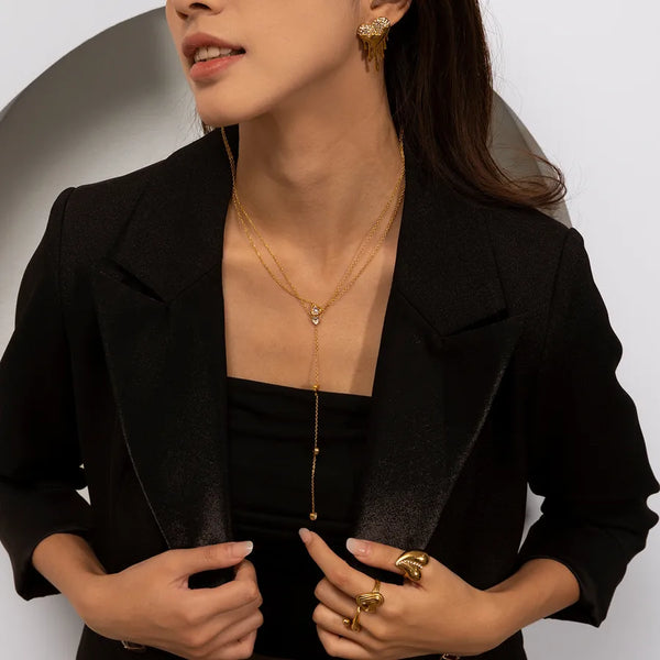 Heart Shape Necklace For Women Featuring Zircon Inlay and Electroplated Gold Plating, 1 Set