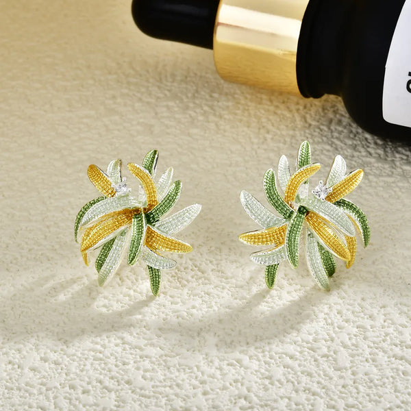 Handmade Flowers Earrings for Women in Silver Plated Brass with Copper Ear Pins
