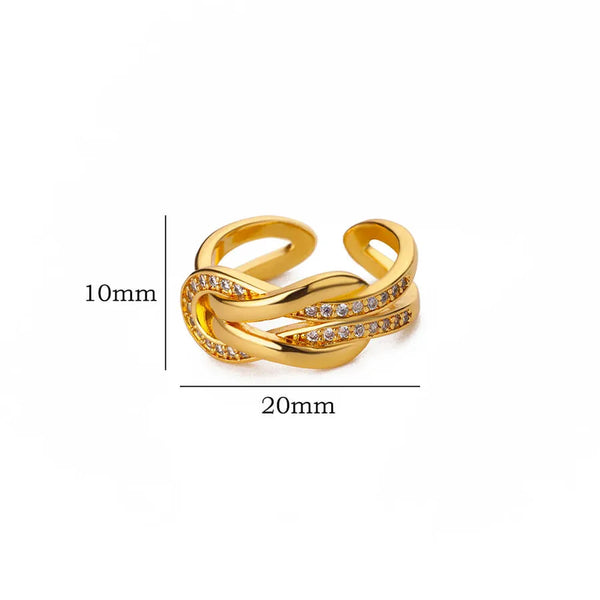 Gold Plated Cross Geometric Open Ring Men Women Engagement Wedding Couple Accessories Waterproof Jewelry Pearl Imitation Zircon
